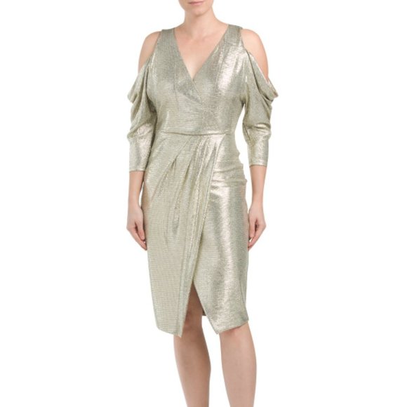 rachel roy metallic wrap dress